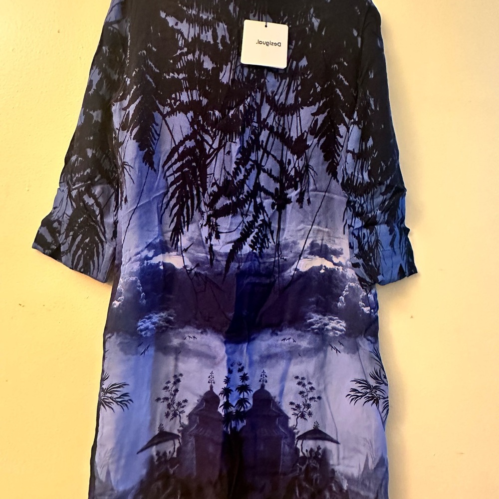 Desigual Blue Mini Dress Artistic Forest Design